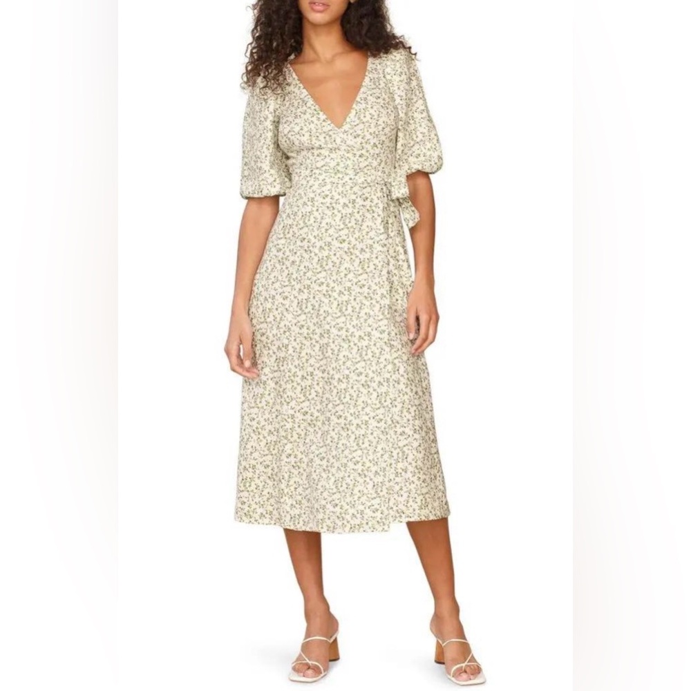 Reformation Linen Floral Wrap Midi Dress – XS